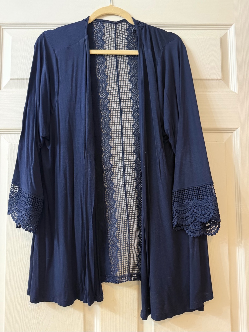 Maurices Navy Blue Lace-Trim Open Cardigan